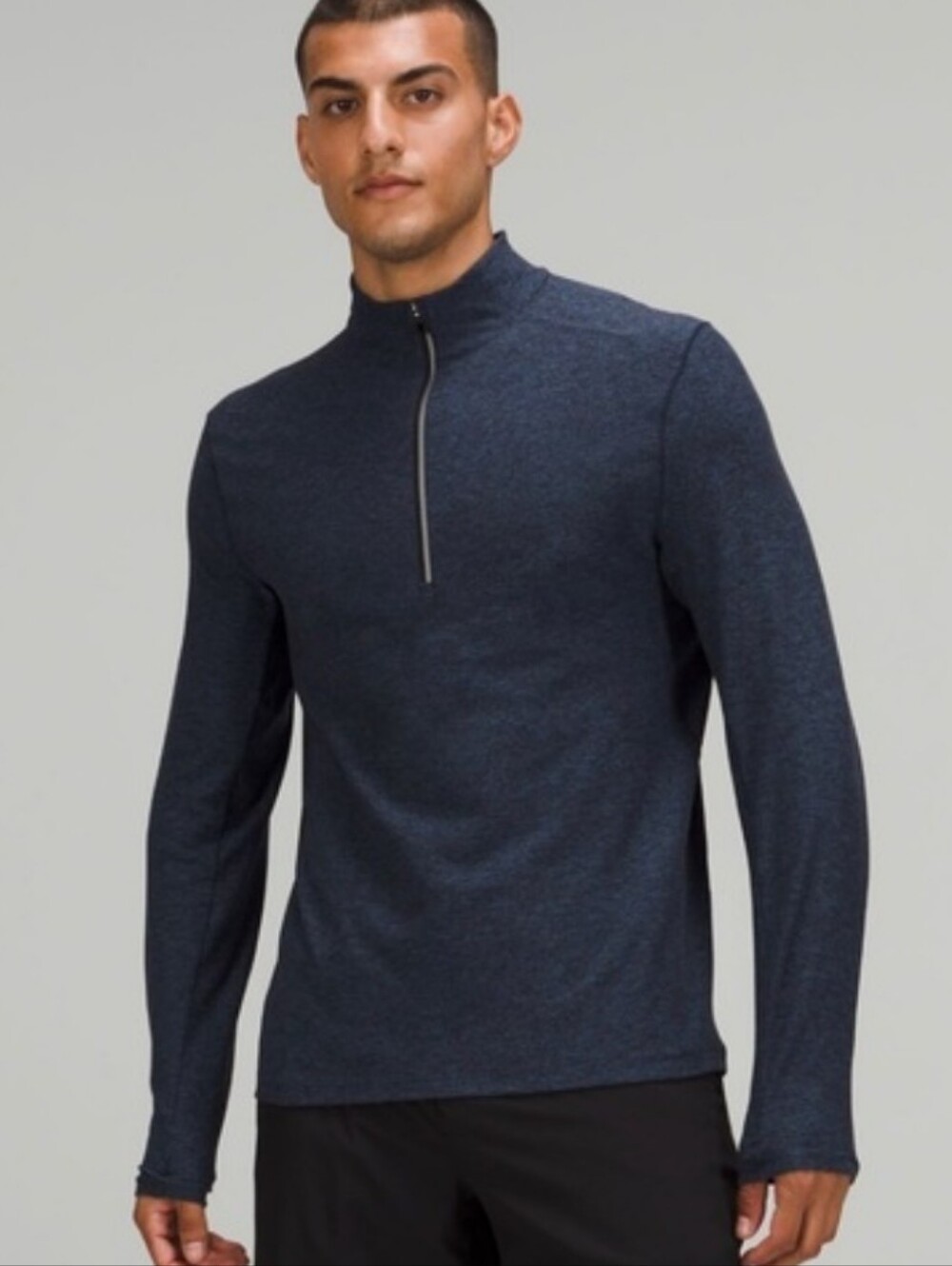 Lululemon Surge Warm 1/2 Zip. Long Sleeve Heathered Blue / Black. Size L.